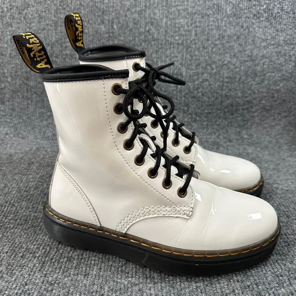 Dr. Martens Women's Zavala Combat Boots Lightweight 1460 White Patent Leather 5